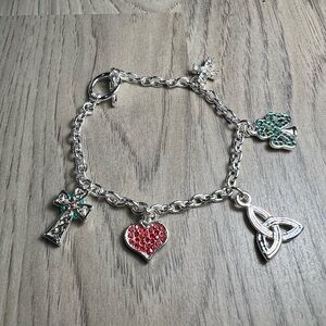 Killarney Crystal Irish Symbols Charm Bracelet 7in